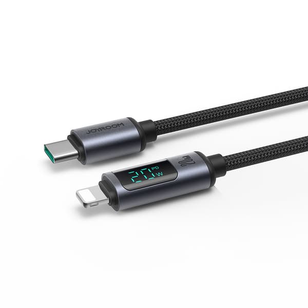 Kabel til iPhone med LED Lightning display - USB-C 2.4A 1.2m sort
