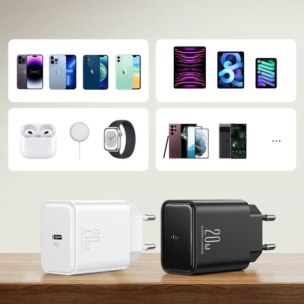 USB-C 20W PD vægoplader, sort