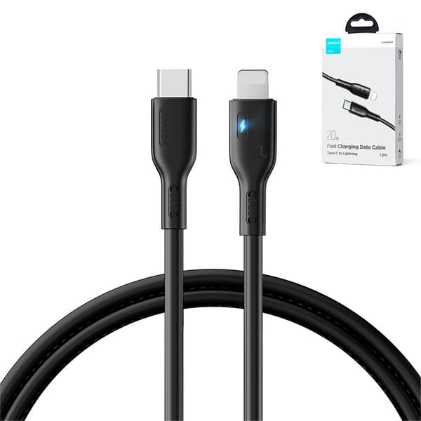 iPhone kabel med LED indikator USB-C - Lightning 20W 1,2m sort