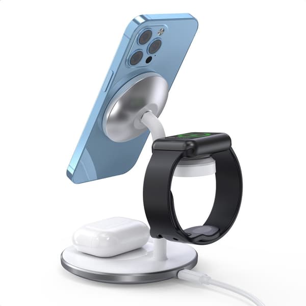 3-i-1 stander induktiv ladestation til iPhone AirPods Pro Apple Watch sort