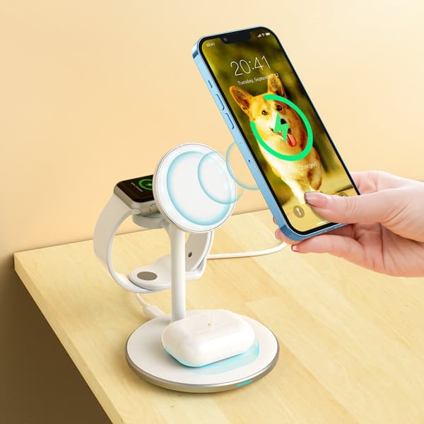3-i-1 stander induktiv ladestation til iPhone AirPods Pro Apple Watch sort