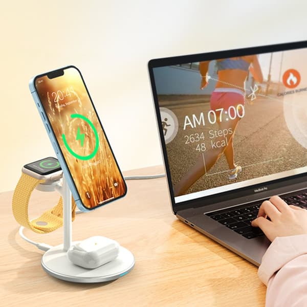 3-i-1 stander induktiv ladestation til iPhone AirPods Pro Apple Watch sort