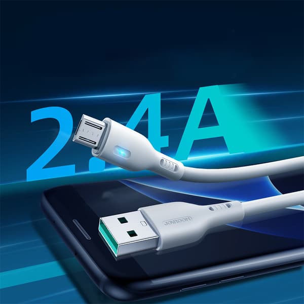 Kabel med LED-indikator USB - micro USB 2.4A 2m vit