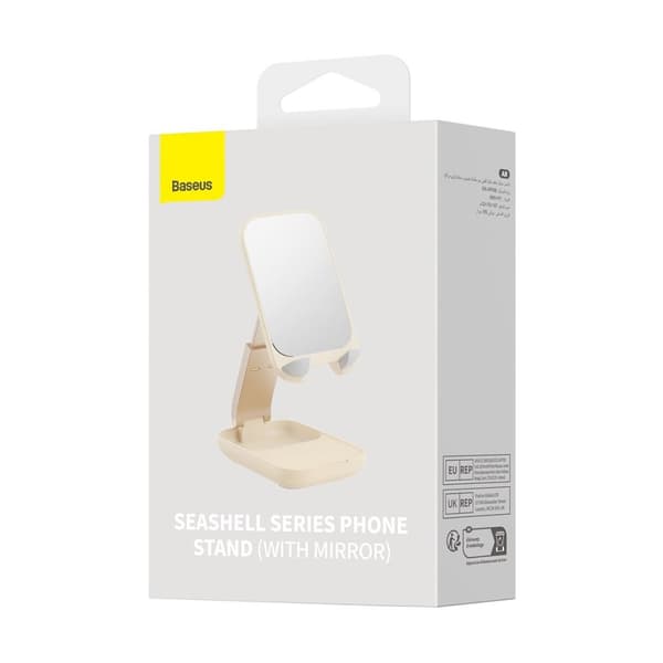 2-i-1 Justerbart telefonstativ med speil Seashell Series beige