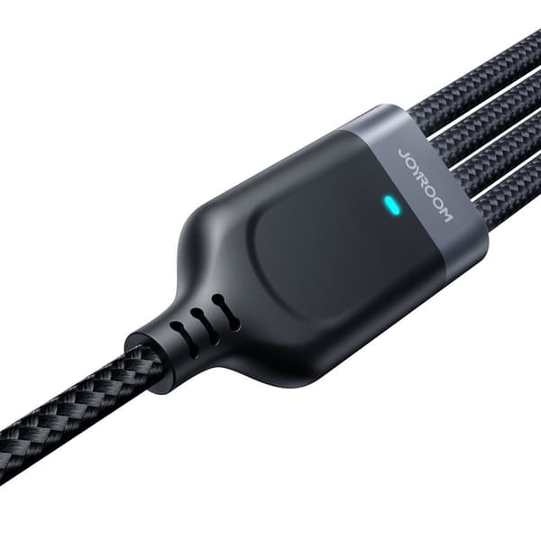 4-i-1 kabel USB-A - USB-C 2x iPhone Lightning microUSB 1,2m sort