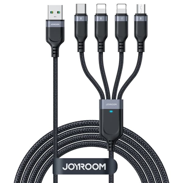 4-i-1 kabel USB-A - USB-C 2x iPhone Lightning microUSB 1,2m sort