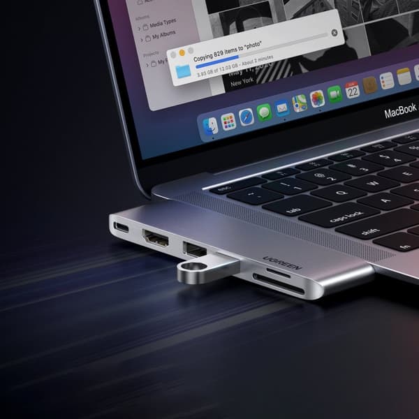 Port splitter HUB MacBook Air Pro 2x USB-C HDMI 2x USB 3.0 SD TF PD grå