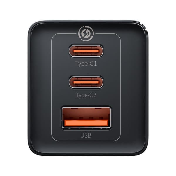 GaN 2x USB-C USB 65W rask nettverkslader + USB-C-kabel, svart