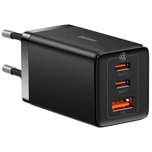 GaN 2x USB-C USB 65W rask nettverkslader + USB-C-kabel, svart