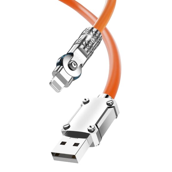 Sterk vinklet kabel for iPhone USB-A - Lightning 30W 1m 180 rotasjon oransje