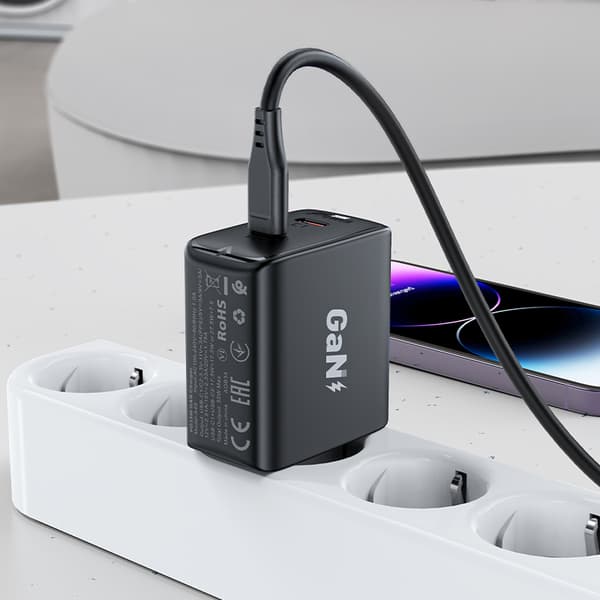 Hurtig GaN 35W PD oplader 2x USB-C sort