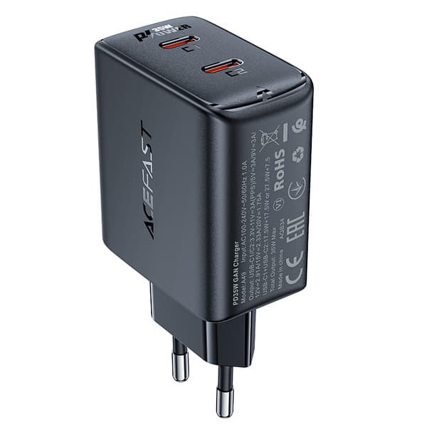 Hurtig GaN 35W PD oplader 2x USB-C sort