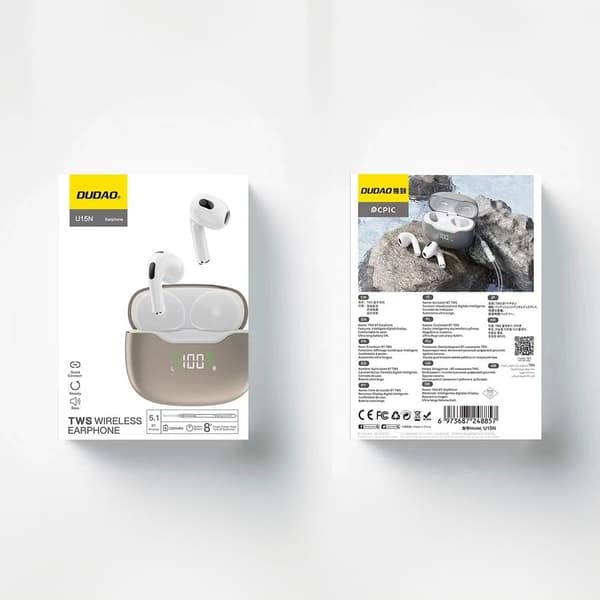 Trådløse Bluetooth 5.1 TWS hovedtelefoner U15N LED hvid