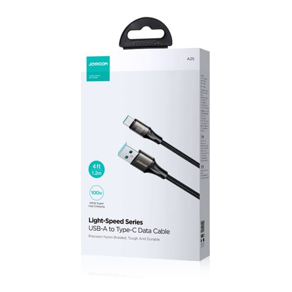 Light-Speed ​​​​Series USB-A - USB-C hurtigoverføringskabel 100W 1,2m svart