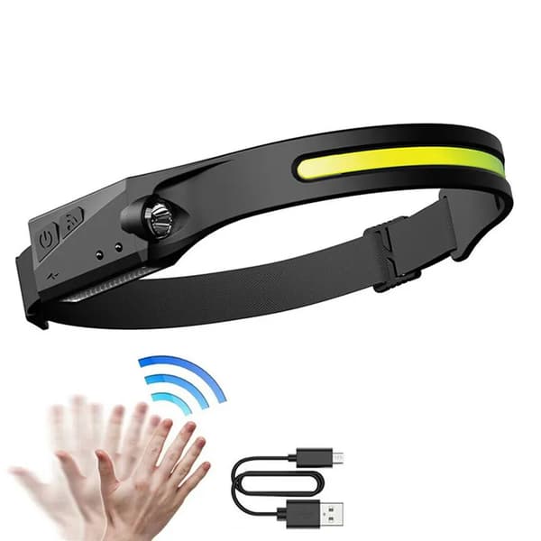 LED-otsakevalaisin liiketunnistimella IPX4 USB-C 1200 mAh musta
