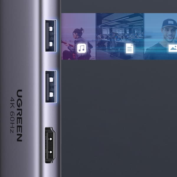 6-i-1 multifunktionell USB-C HUB - 2x USB HDMI 4K SD- och TF-kortläsare USB-C PD 100W grå