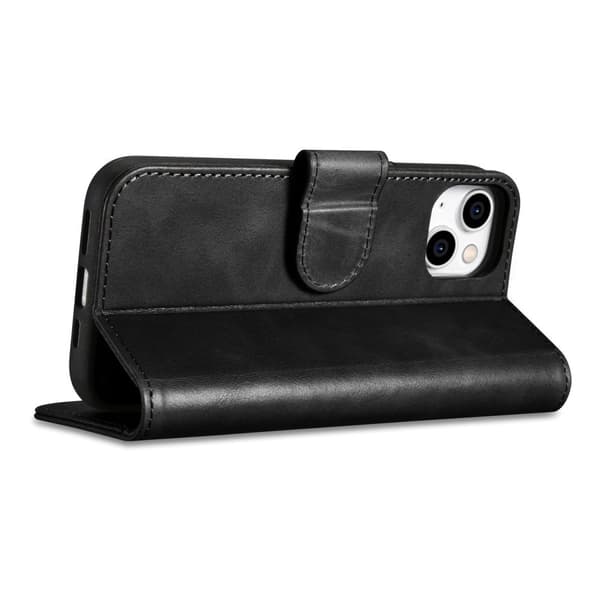 2-i-1 læder Flip Cover iPhone 14 Anti-RFID Oil Wax Wallet Cover Sort