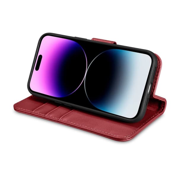 2-i-1 skinndeksel med Flip iPhone 14 Pro Max Anti-RFID lommebokveske rød