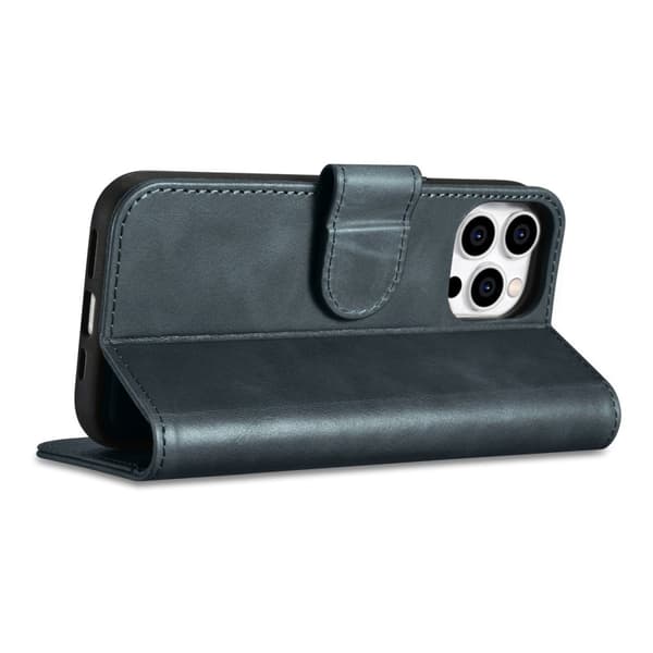 2-i-1 læder Flip Cover iPhone 14 Pro Anti-RFID olievoks pung etui Blå