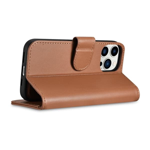 2-i-1 læderetui med klap iPhone 14 Pro Anti-RFID Wallet Case brun