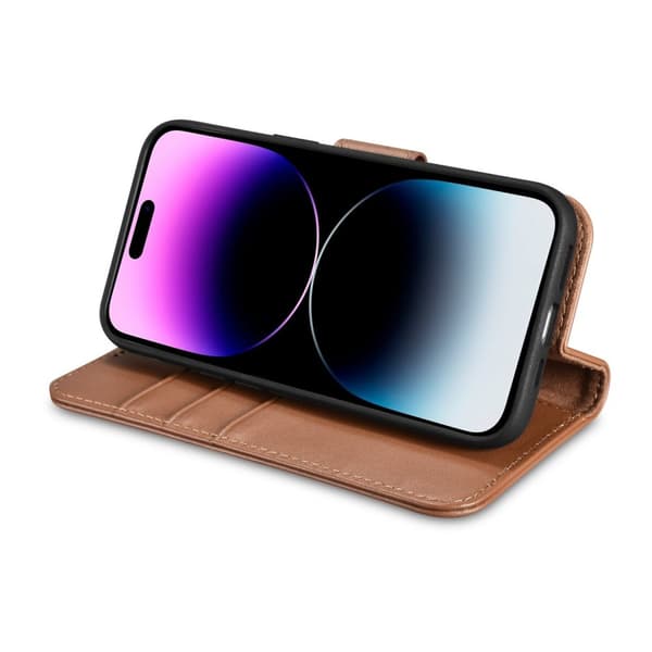 2-i-1 læderetui med klap iPhone 14 Pro Anti-RFID Wallet Case brun