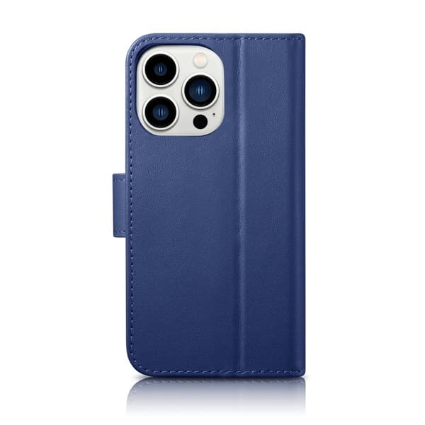 2-i-1 læder Flip Cover iPhone 14 Pro Anti-RFID pung etui Blå