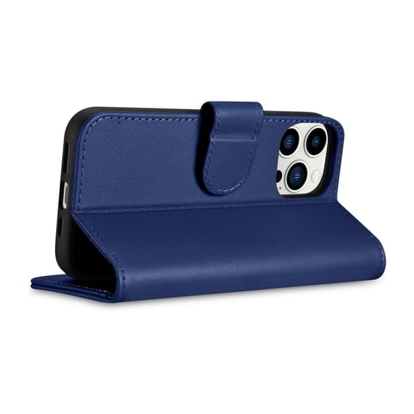2-i-1 læder Flip Cover iPhone 14 Pro Anti-RFID pung etui Blå
