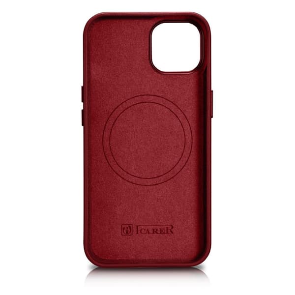 Naturligt læder cover til iPhone 14 Plus MagSafe Cover Læder rødt
