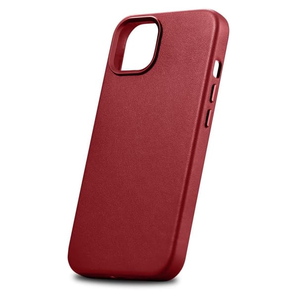 Naturligt læder cover til iPhone 14 Plus MagSafe Cover Læder rødt
