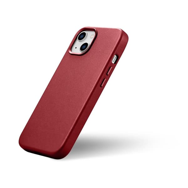 Naturligt læder cover til iPhone 14 Plus MagSafe Cover Læder rødt