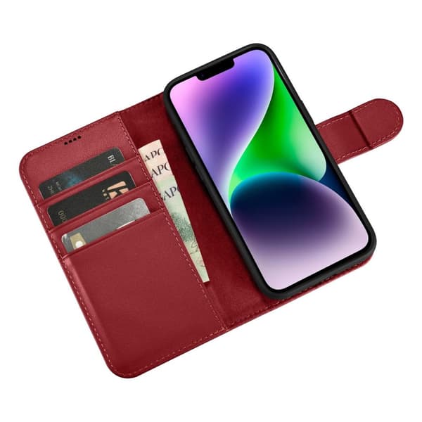 2-i-1 lædercover med Flip iPhone 14 Plus Anti-RFID pung etui rødt