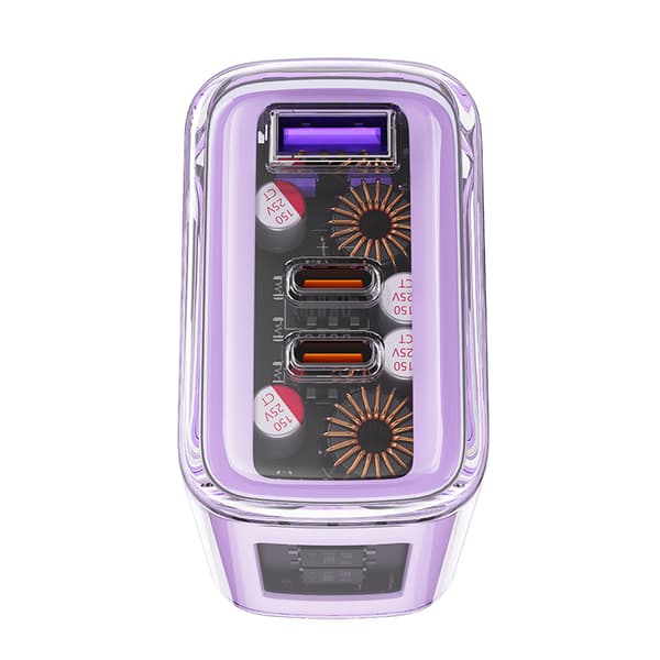 GaN 65W verkkolaturi 3 porttia 1x USB 2x USB-C harmaa