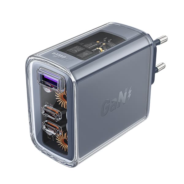 GaN 65W nettverkslader 3 porter 1x USB 2x USB-C grå