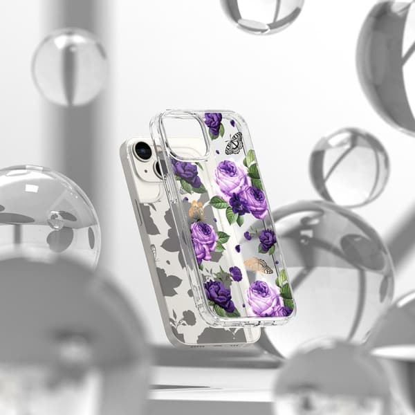Pansret cover med gelramme iPhone 14 Plus Fusion Design Purple Rose gennemsigtig