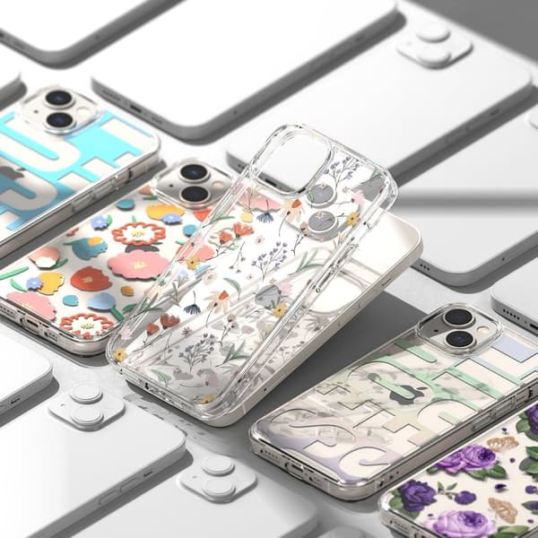Pansret cover med gelramme iPhone 14 Plus Fusion Design Purple Rose gennemsigtig