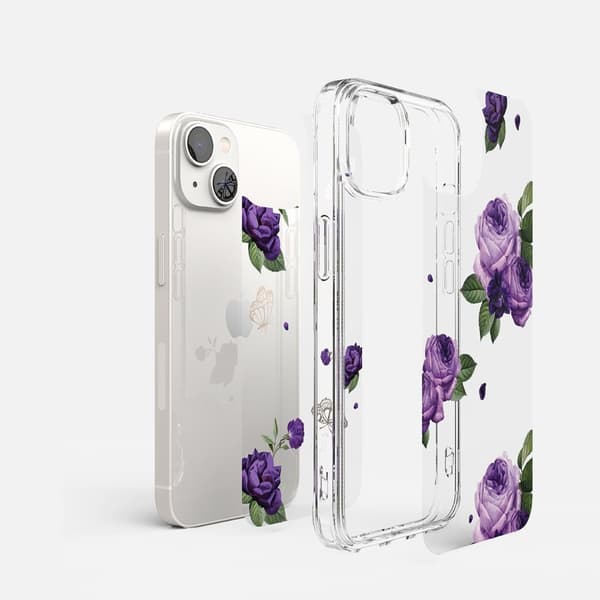 Pansret cover med gelramme iPhone 14 Plus Fusion Design Purple Rose gennemsigtig