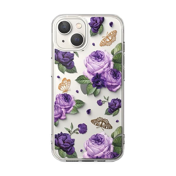 Pansret cover med gelramme iPhone 14 Plus Fusion Design Purple Rose gennemsigtig