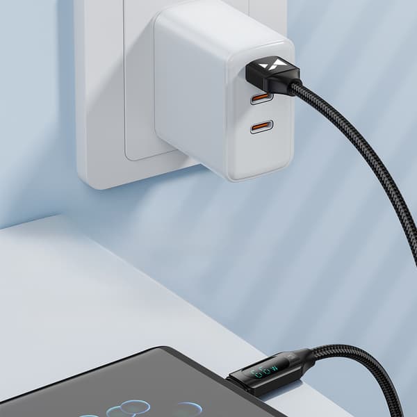 USB-A - USB-C kaapeli LED-näytöllä 66W 6A 1m musta