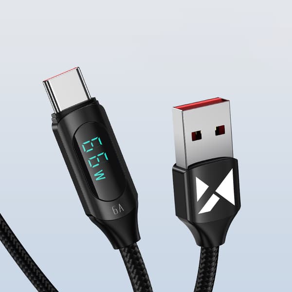 USB-A - USB-C kaapeli LED-näytöllä 66W 6A 1m musta