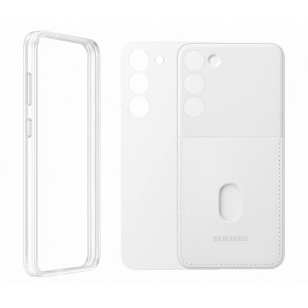 Samsung Galaxy S23+ Frame Cover suojakuori vaihdettavilla takakannoilla, valkoinen