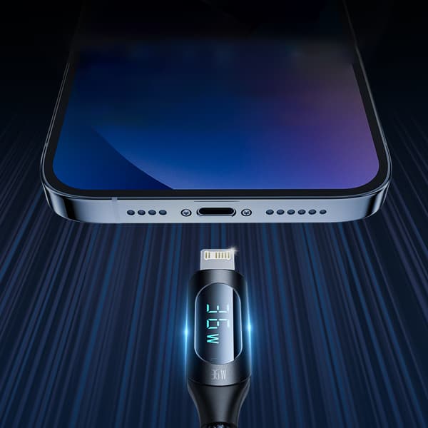 iPhone USB-C - Lightning-kabel med LED-skjerm 36W 1m svart