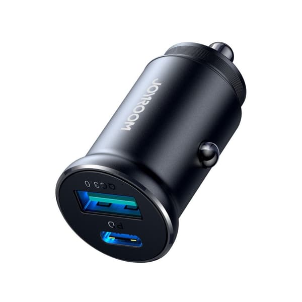 Mini biloplader 30W USB-A QC3.0 USB-C PD sort