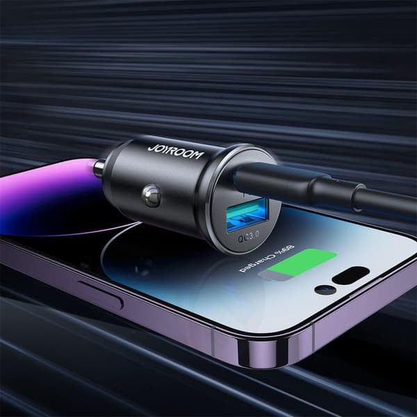 Mini biloplader 30W USB-A QC3.0 USB-C PD sort