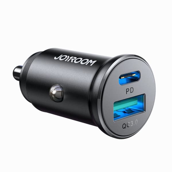 Mini biloplader 30W USB-A QC3.0 USB-C PD sort