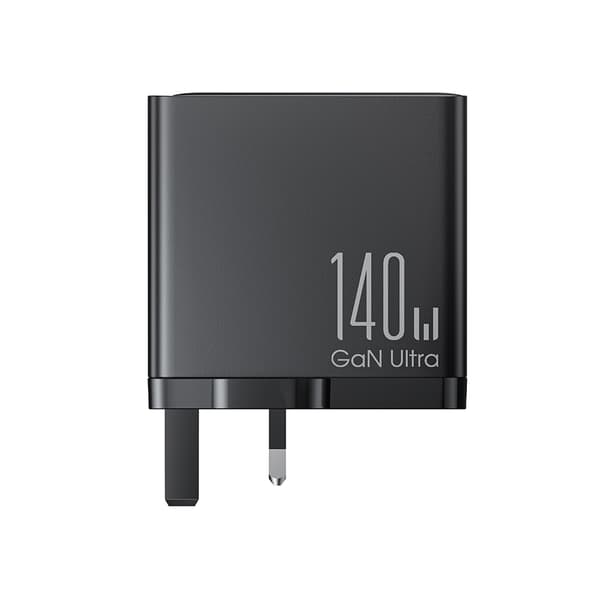 GaN 140W nettlader, engelsk UK plugg 3x USB-C USB-A + USB-C kabel 1,2m