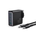 Miniatyrbilde 1 av 7: GaN 140W nettlader, engelsk UK plugg 3x USB-C USB-A + USB-C kabel 1,2m