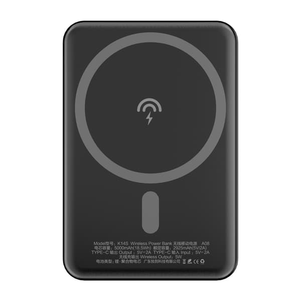Powerbank 5000mAh magnetisk med MagSafe induktiv lader, svart