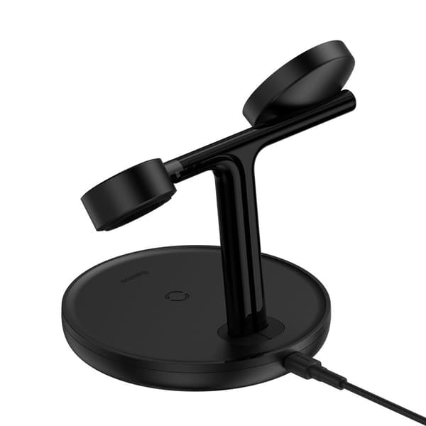 3-i-1-stativ induktiv lader for iPhone Apple Watch AirPods + USB-C-kabel 1m svart