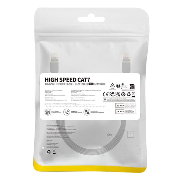 Nopea ohut RJ45 cat -verkkokaapeli. 7 10Gbps 2m musta