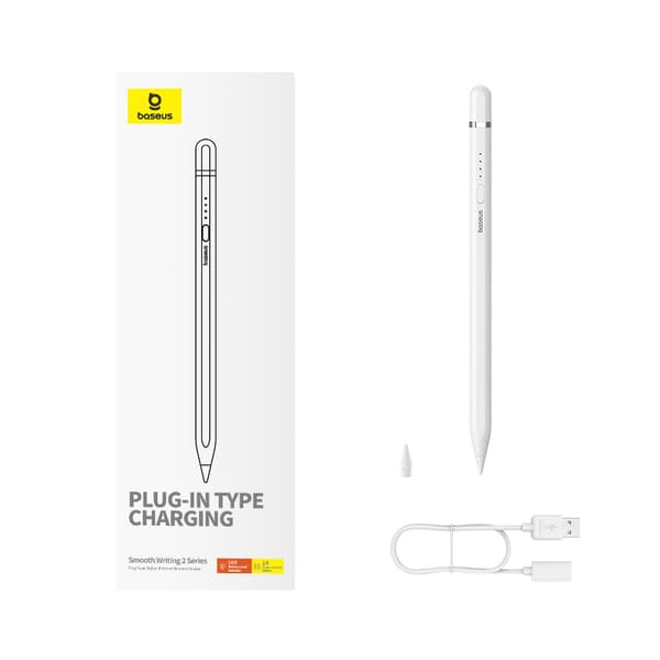 Stylus stylus til iPad med aktiv, udskiftelig Smooth Writing 2 tip + hvidt USB-A kabel